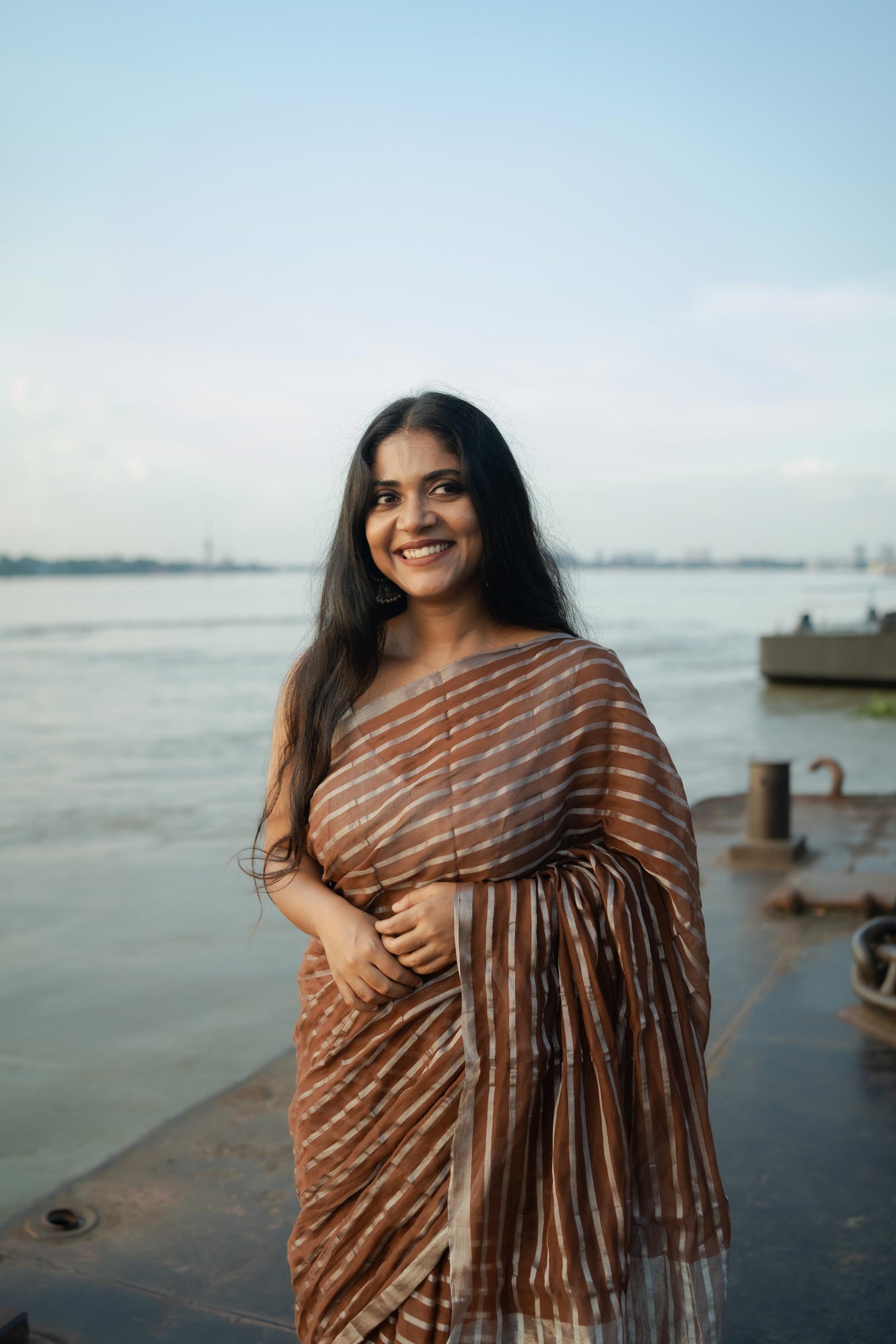 Weaves of Bengal - Sitara - Amber zari cotton saree