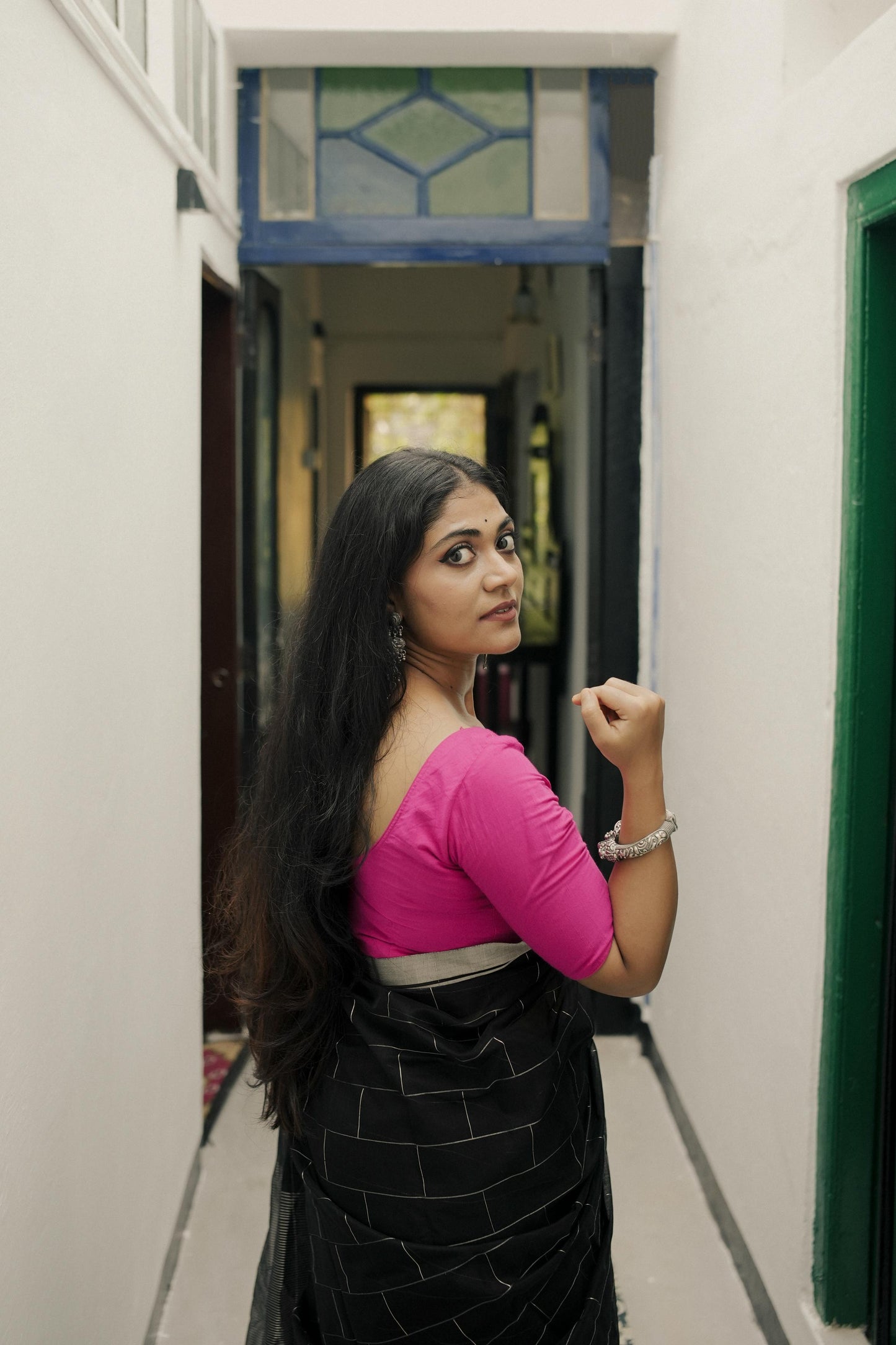 Utsav Silver Zari Black Chanderi Saree