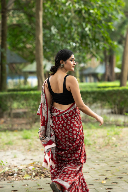 Natural dyed Bagh print sarees - Chitara - Bindu