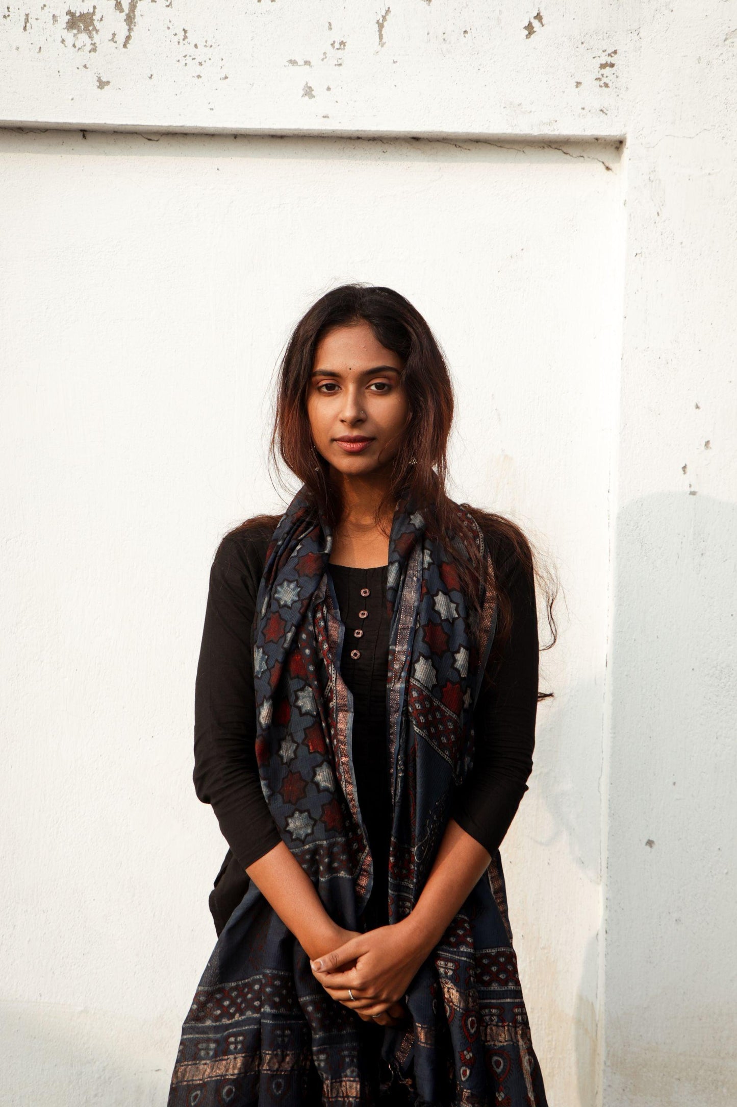 Kaisori Ajrakh Indigo Chanderi Dupatta Kaisori