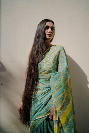 Kaisori Bagh Rajanigandha Kota blockprinted silk cotton saree Kaisori