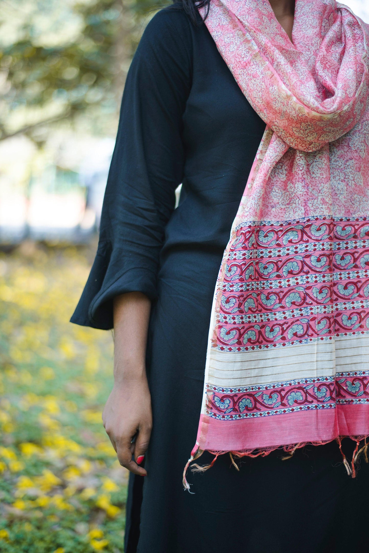 Kaisori Bagru Chanderi Dupatta Kaisori