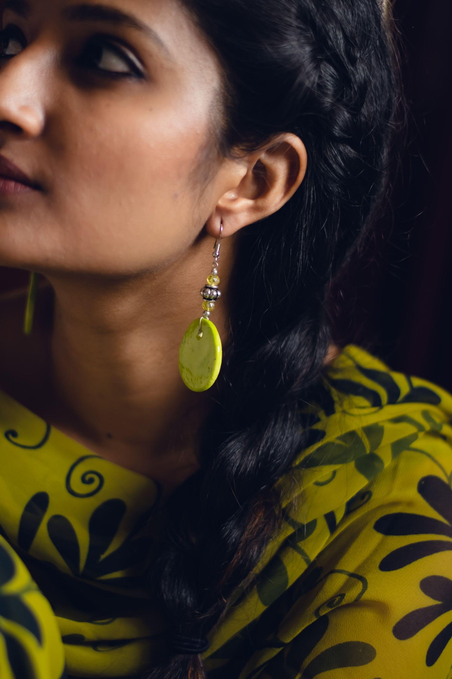 Kaisori Blue Pottery Earrings - Yellow circle earrings Kaisori