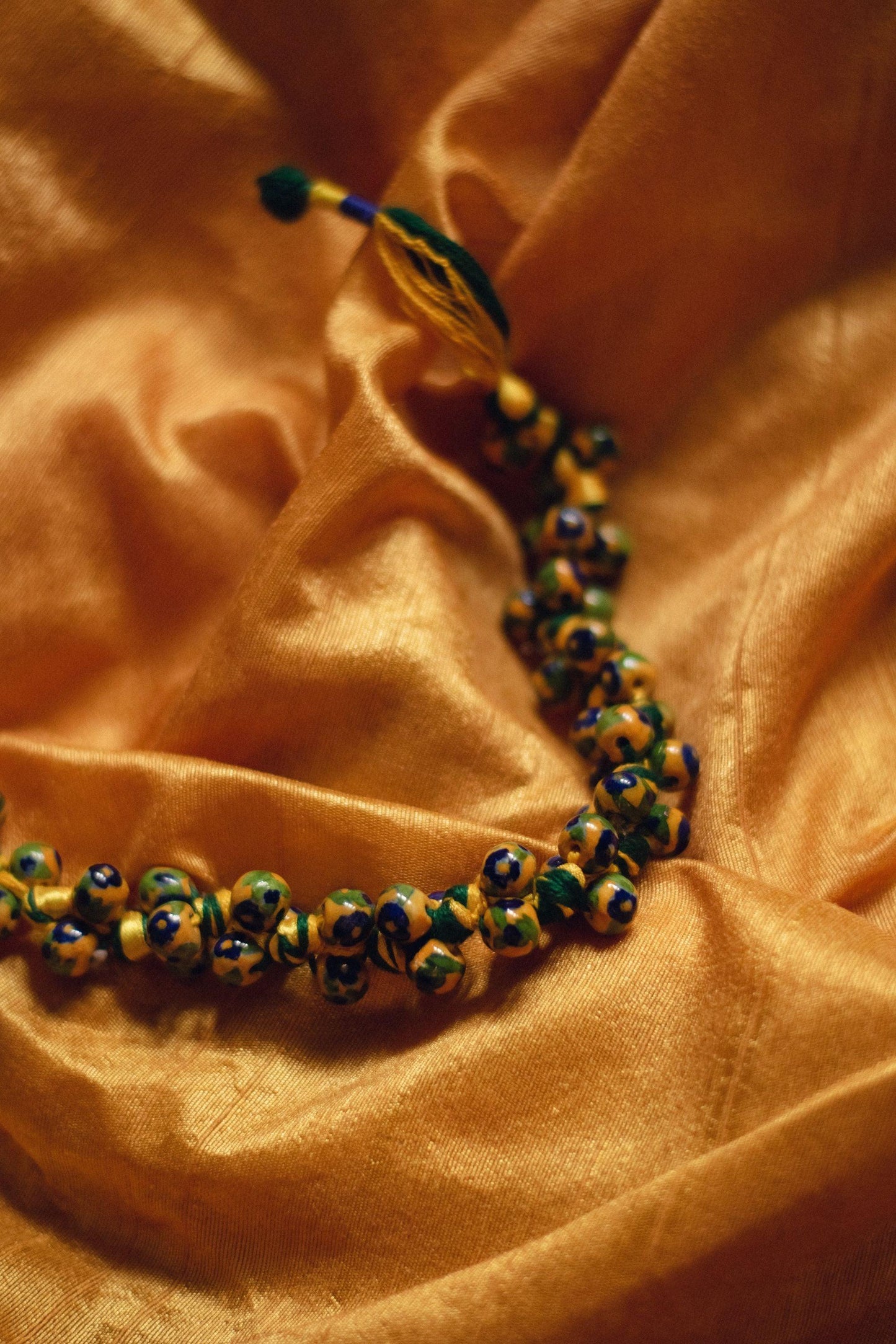 Kaisori Blue Pottery Knot necklace - yellow and green Kaisori