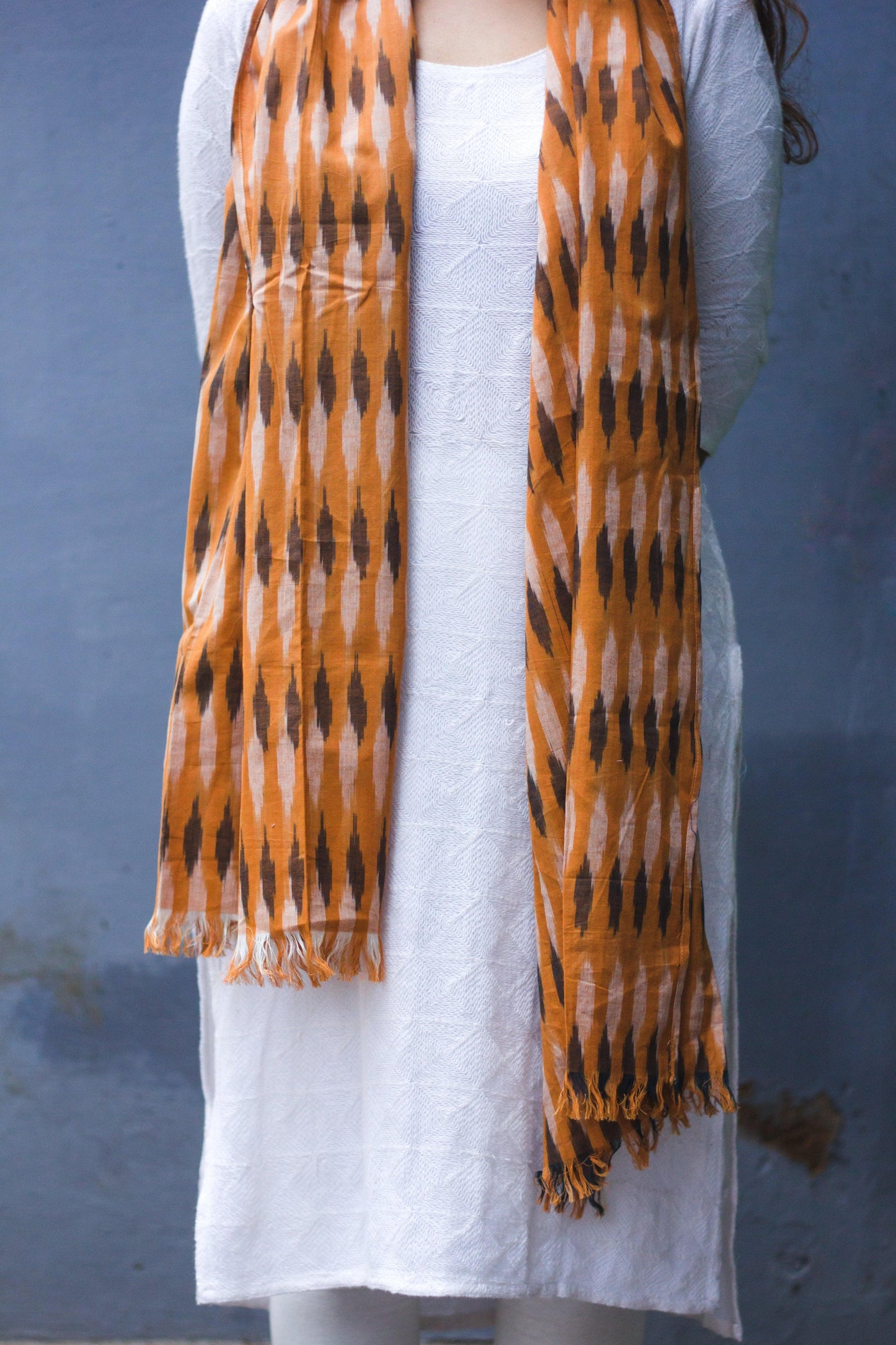 Kaisori Ikkat Yellow Ochre stole Kaisori