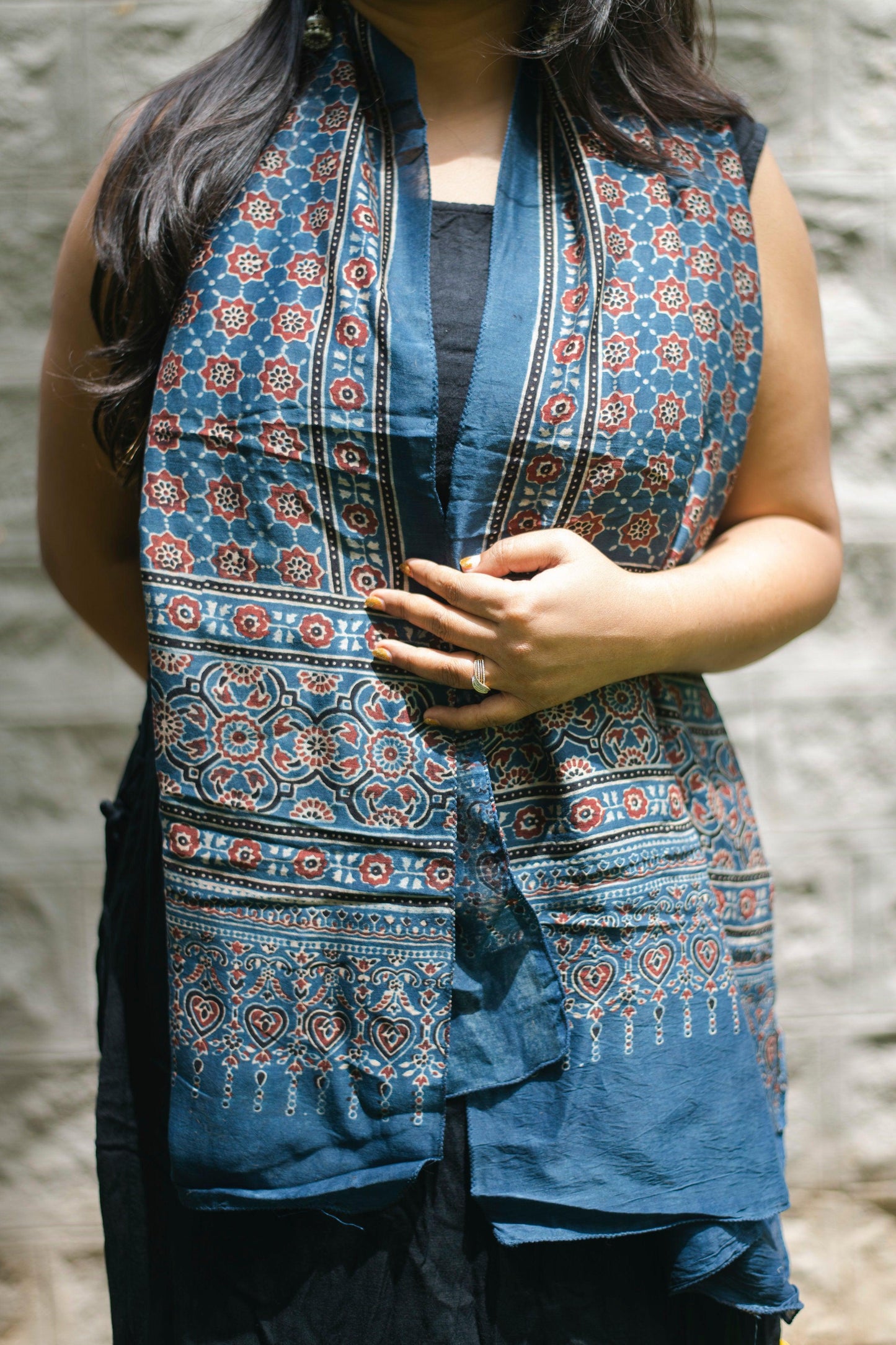 Kaisori Indigo Ajrakh Stole - Traya Kaisori