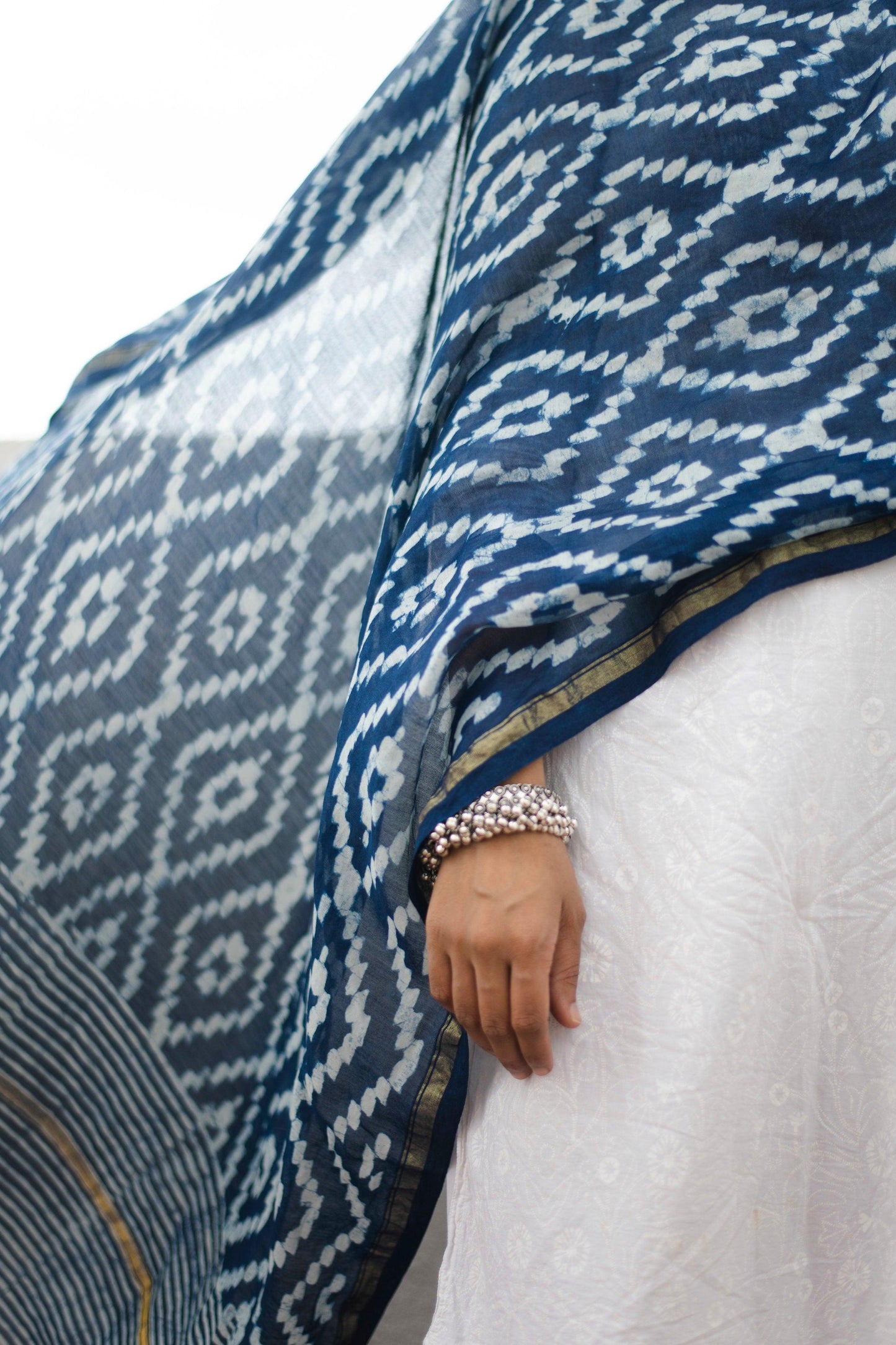 Kaisori Indigo Chanderi Dupatta - Prism Kaisori