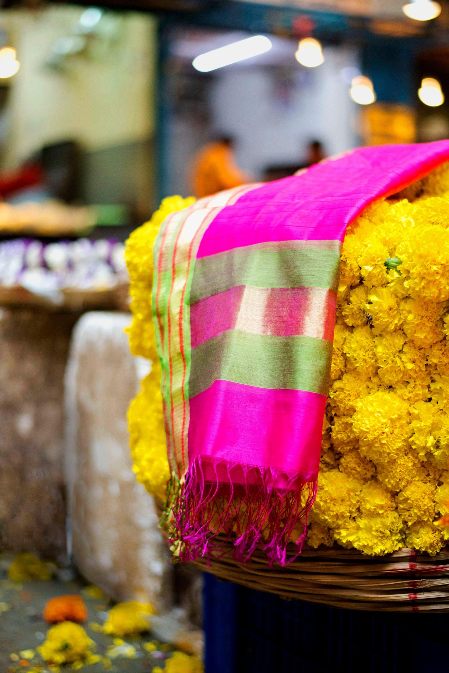 Kaisori Maheshwari - Pink silk cotton zari dupatta Kaisori