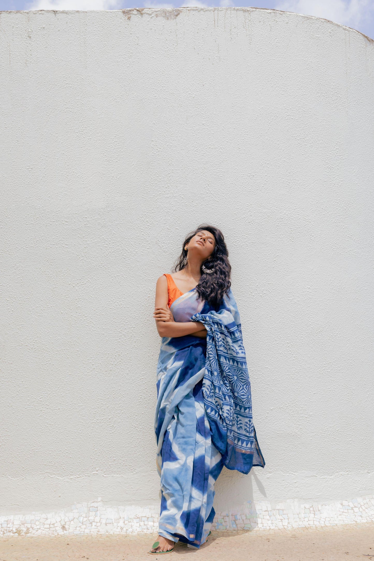 Kaisori Malhar - Dabu Clamp Indigo Dabu Silk Cotton saree 003 Kaisori