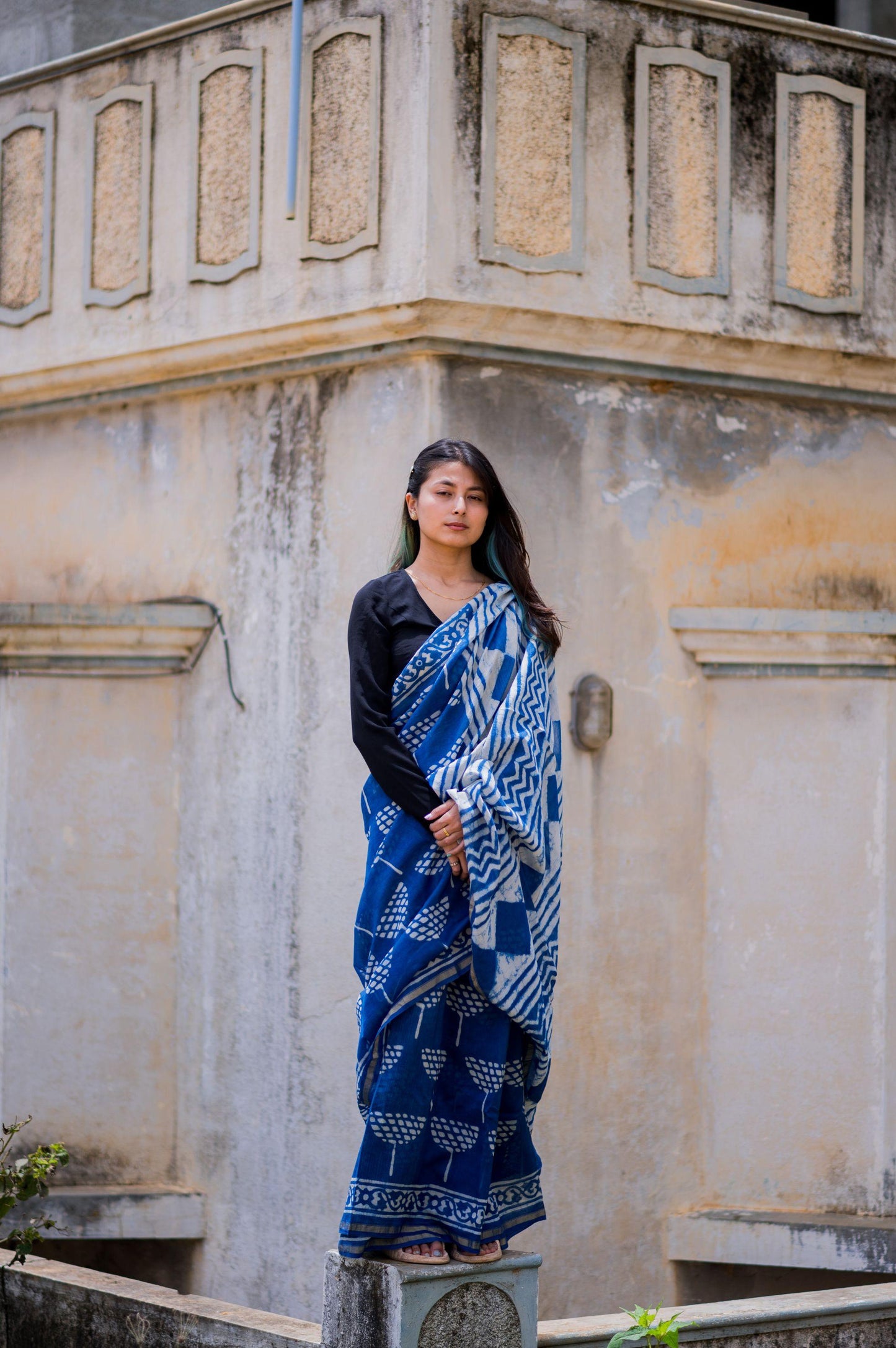 Kaisori Malhar - Dabu Lotus Indigo Silk Cotton saree Kaisori