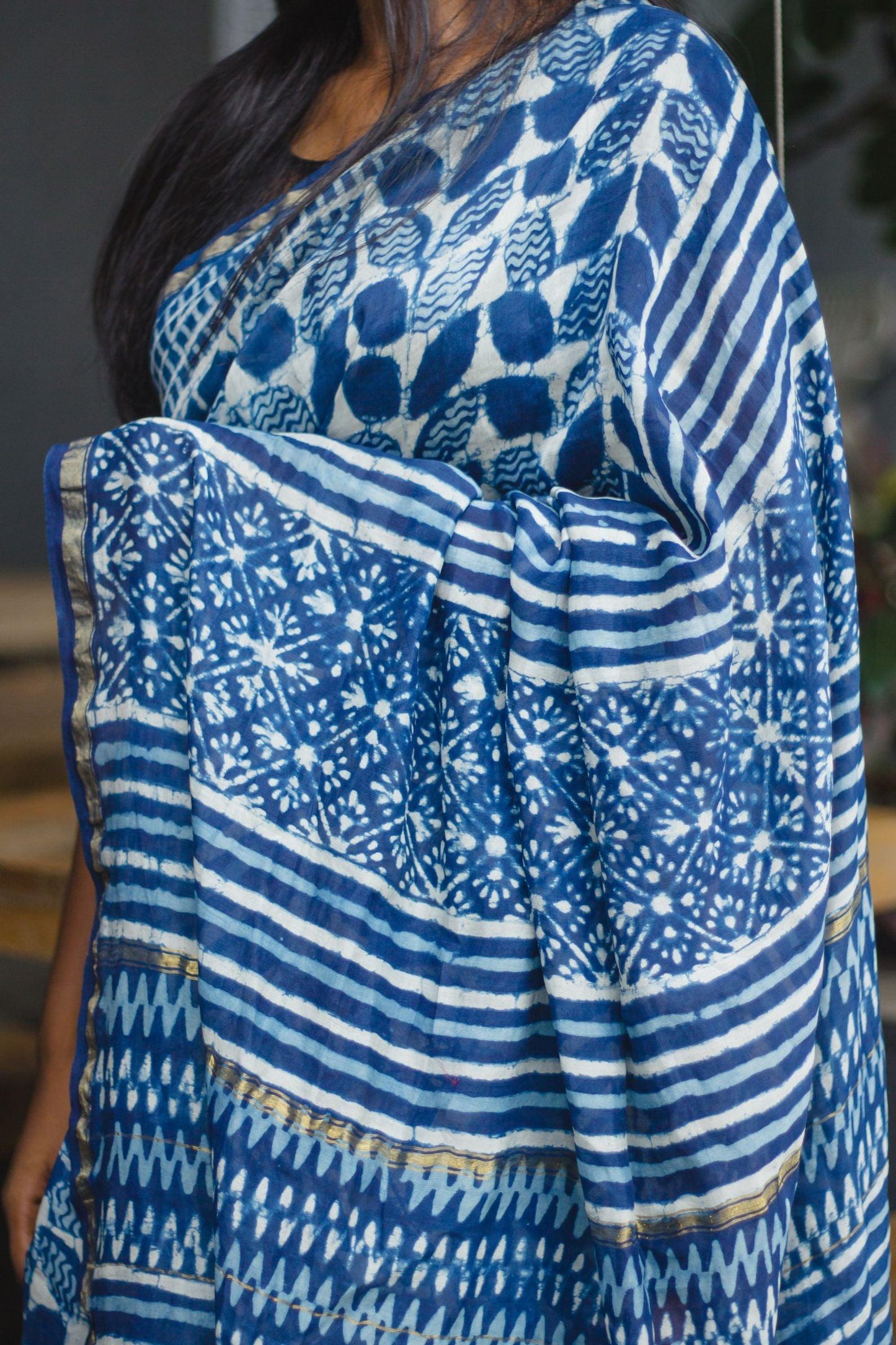 Kaisori Malhar Indigo Dabu leaf saree Kaisori