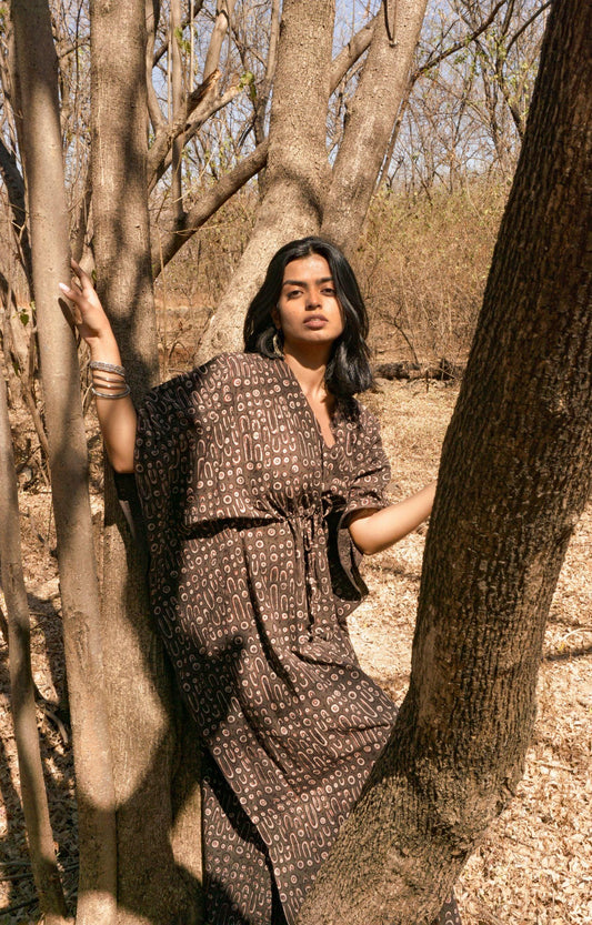 Kaisori Mulmul Kashish natural dyed block printed Kaftan Kaisori