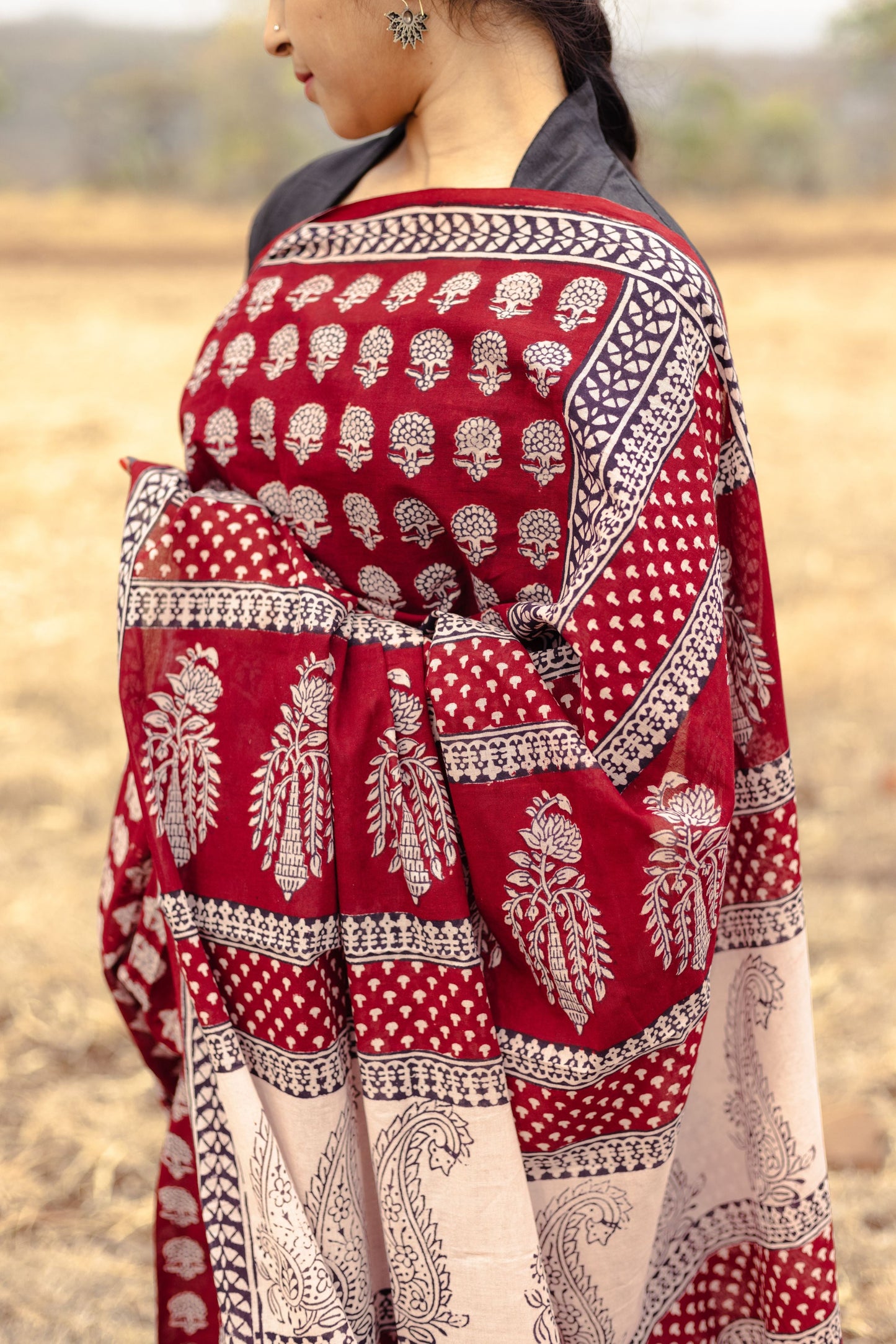 Kaisori Nandana Champa handblockprinted cotton saree Kaisori