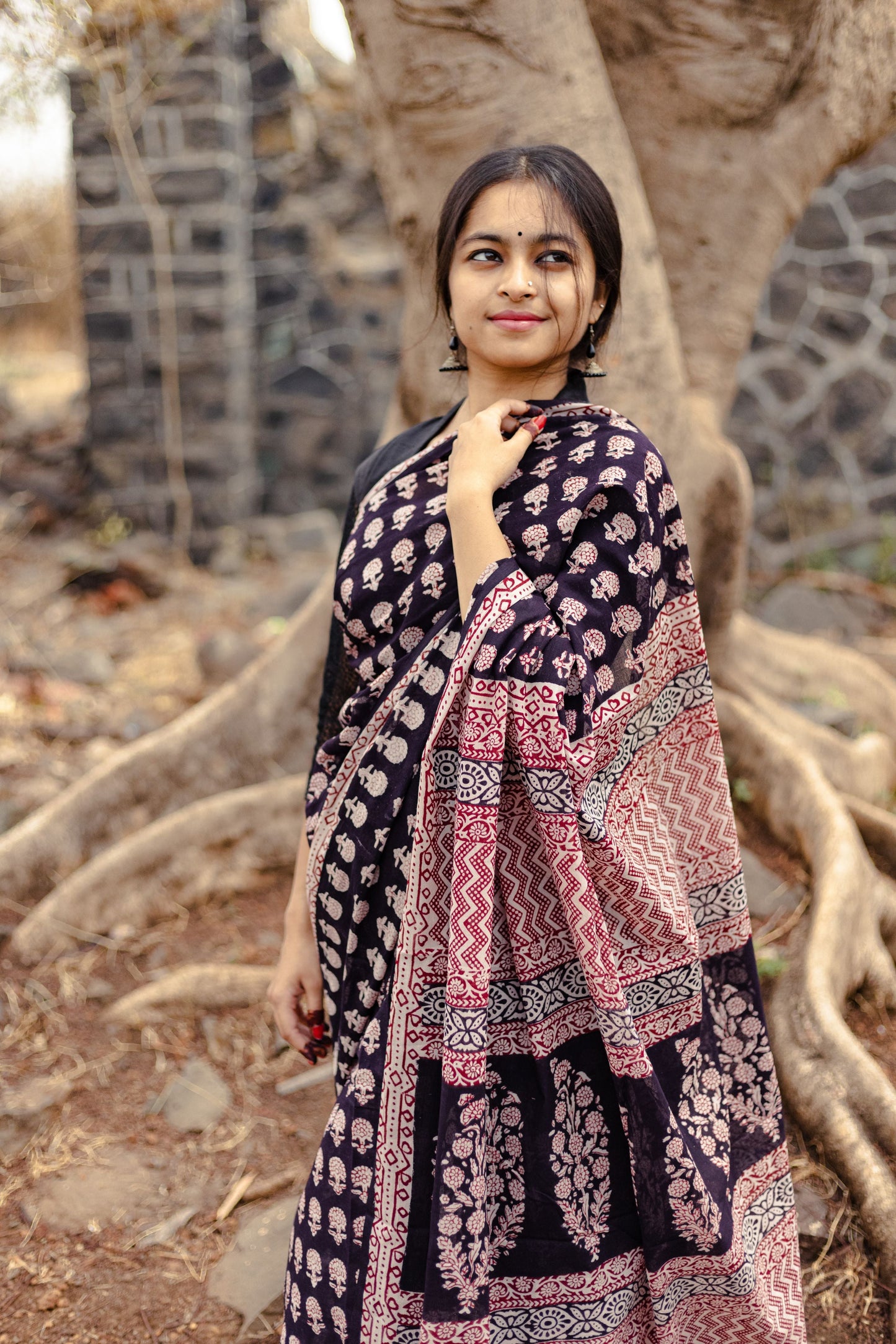 Kaisori Nandana Gulab handblockprinted cotton saree Kaisori