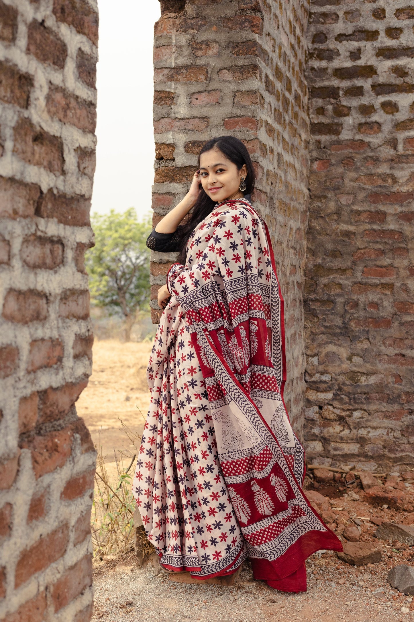 Kaisori Sitara handblockprinted cotton saree Kaisori