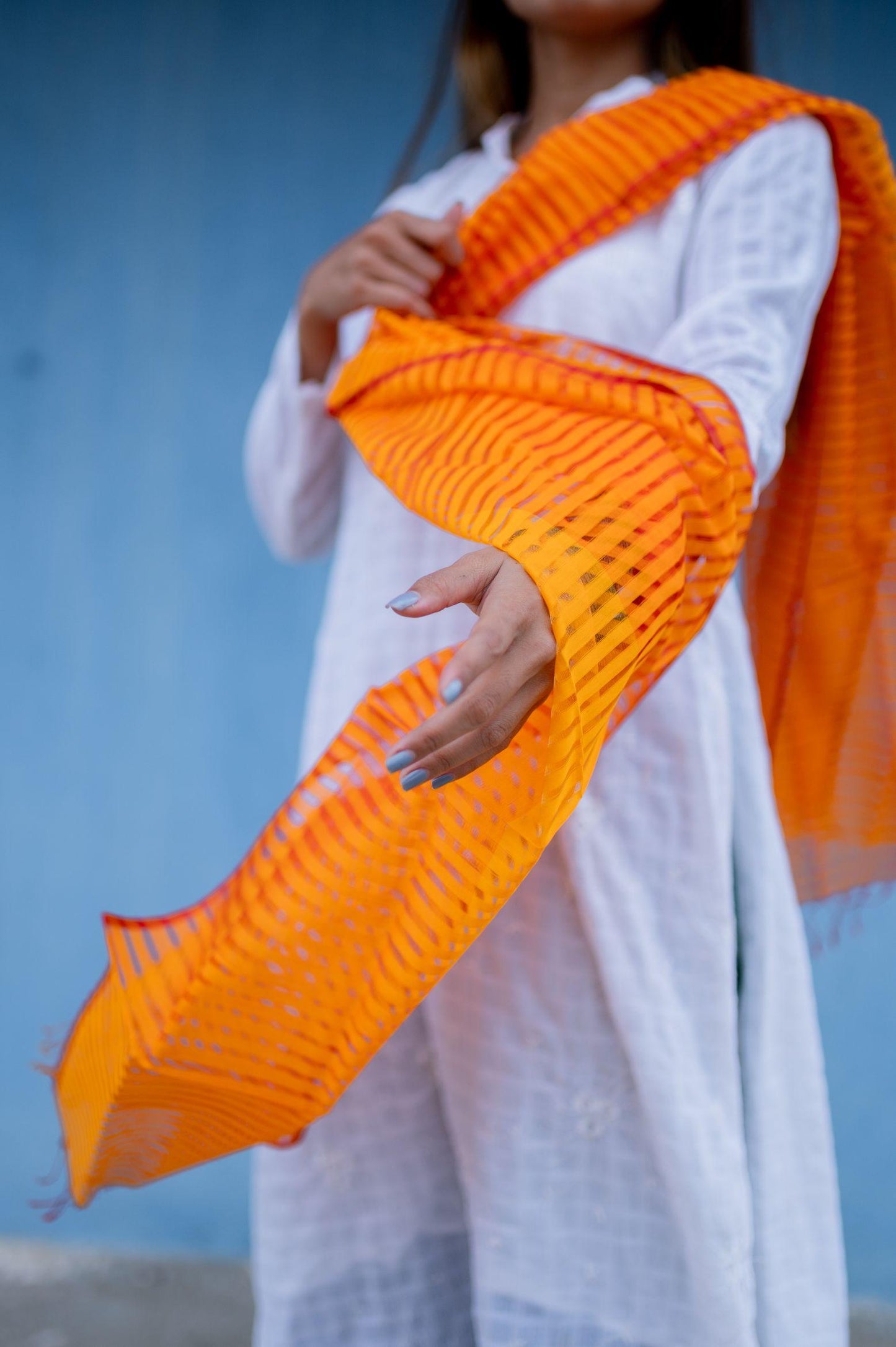 Maheswari handloom stole - Orange Kaisori