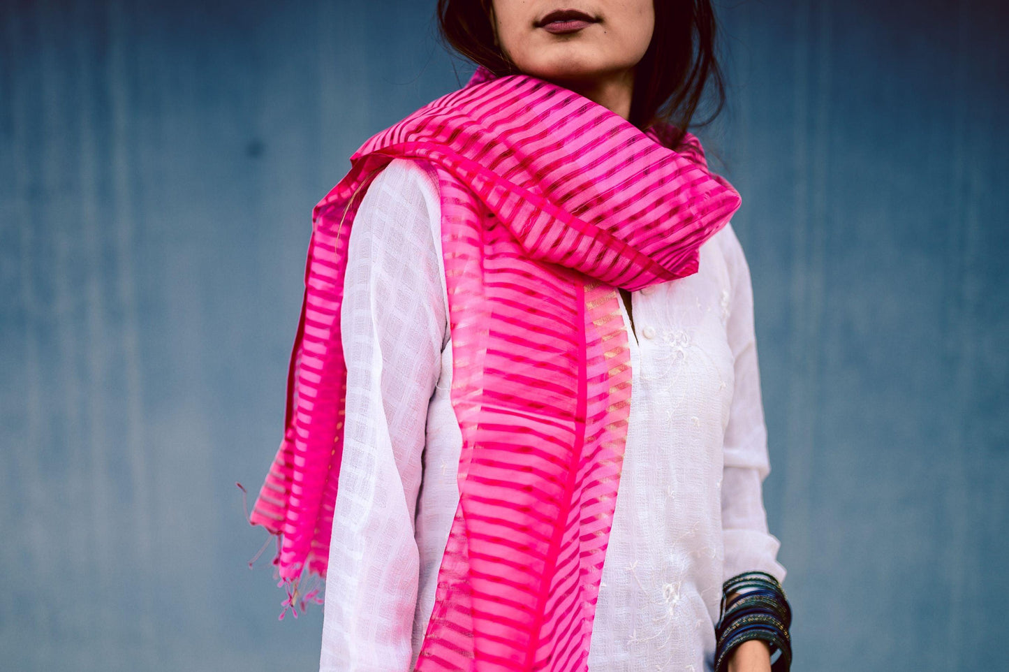 Maheswari handloom stole - Pink Kaisori