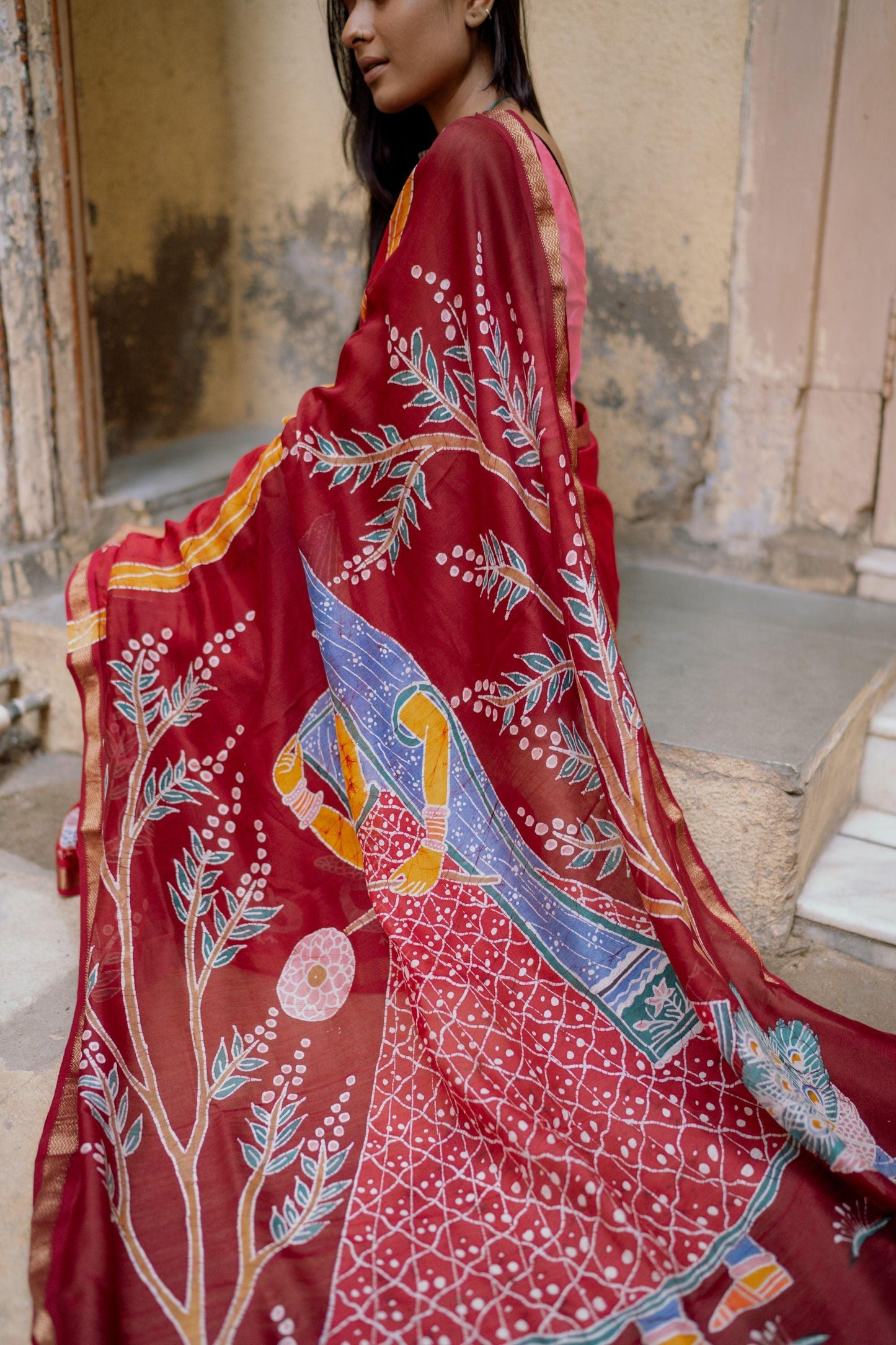 Ragini Bagh - Narmada Batik Maheswari saree Kaisori