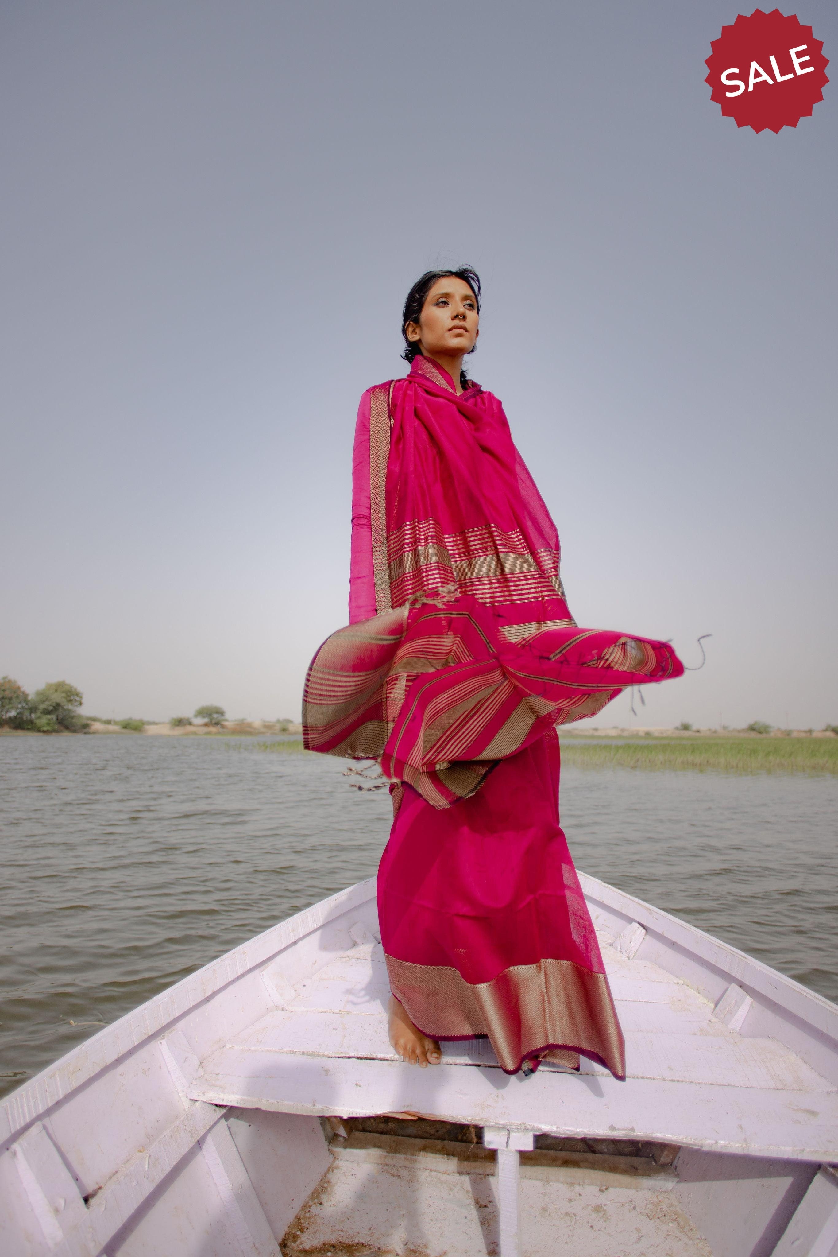 Seher - Royal Pink Maheshwari Saree Kaisori