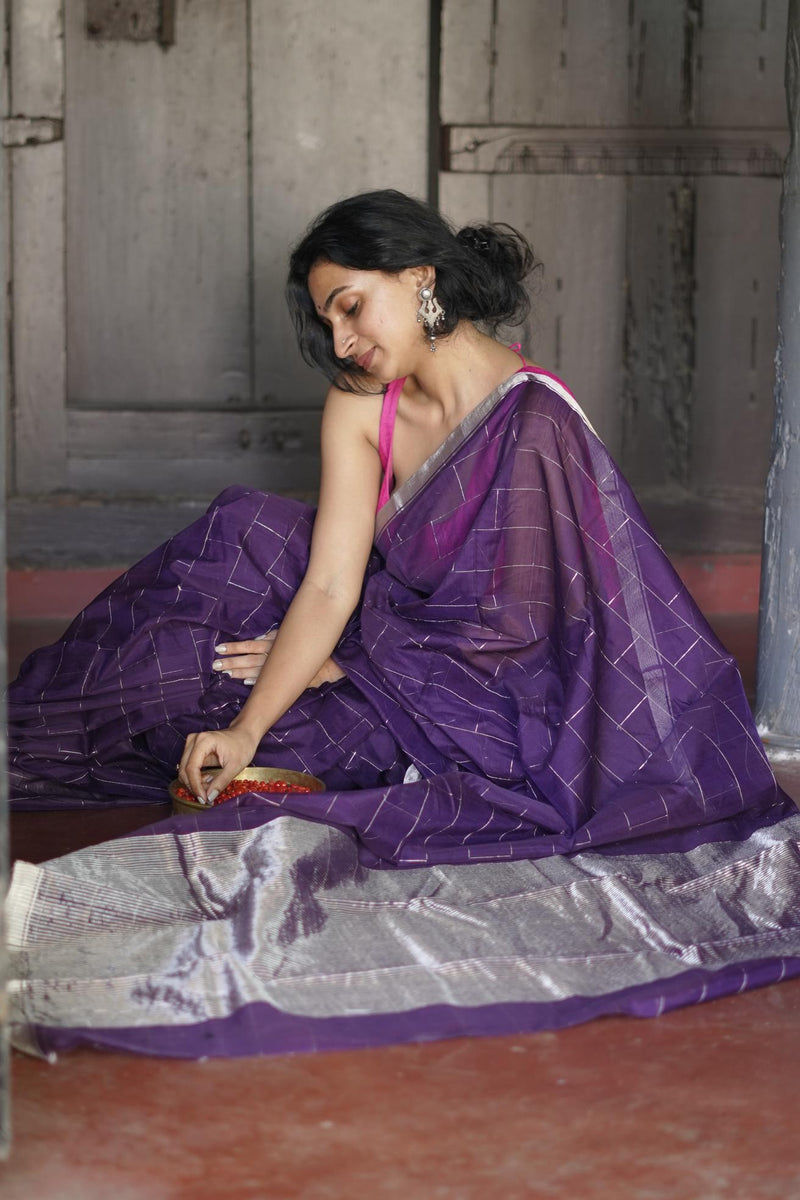 Kaisori Chanderi Silk Cotton Saree - Purple – Baro Market