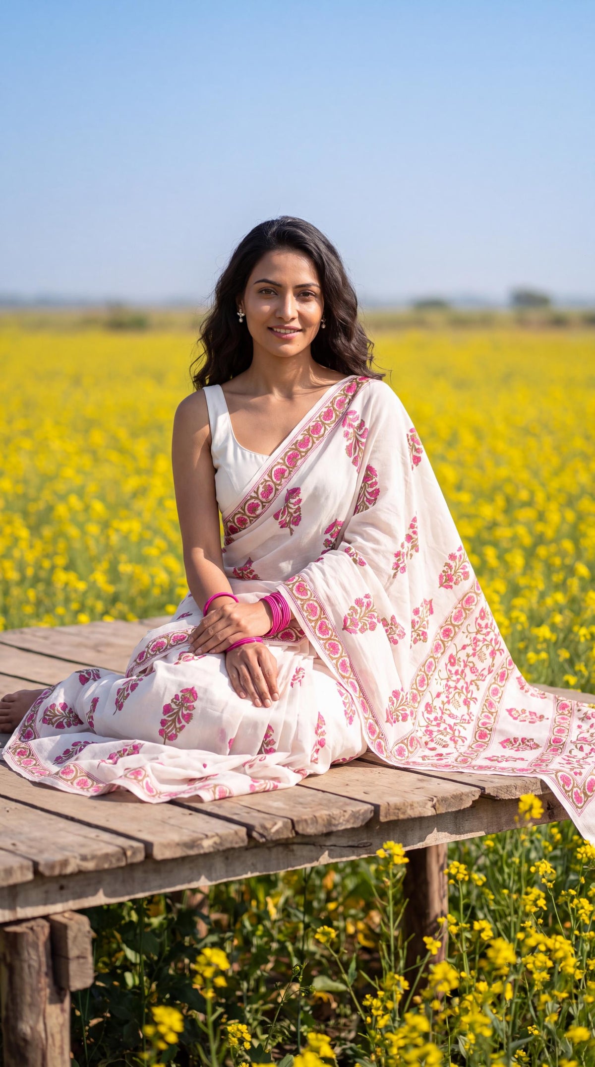 Anokhi – Pink Sanganeri Block Print Mulmul Saree