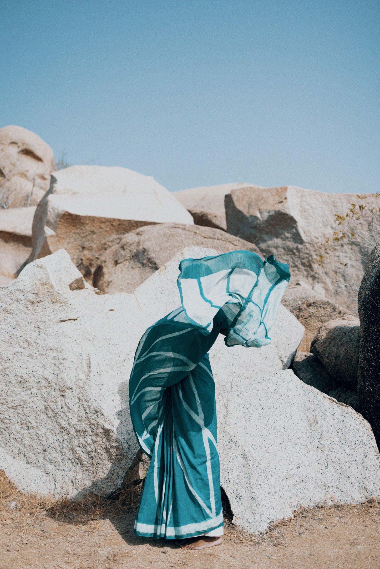Zahra Bagru Batik dyed Light Blue Silk cotton Saree Kaisori