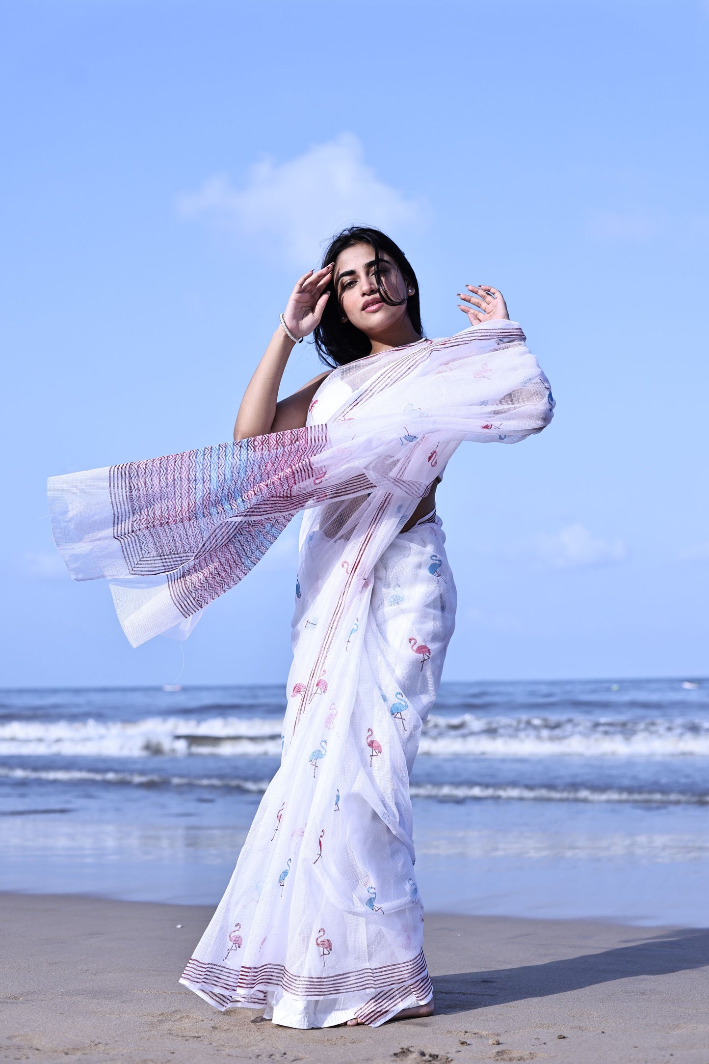 Kaisori Bagh Flamingo Kota blockprinted silk cotton saree
