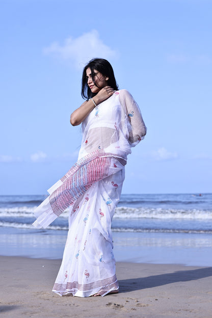 Kaisori Bagh Flamingo Kota blockprinted silk cotton saree