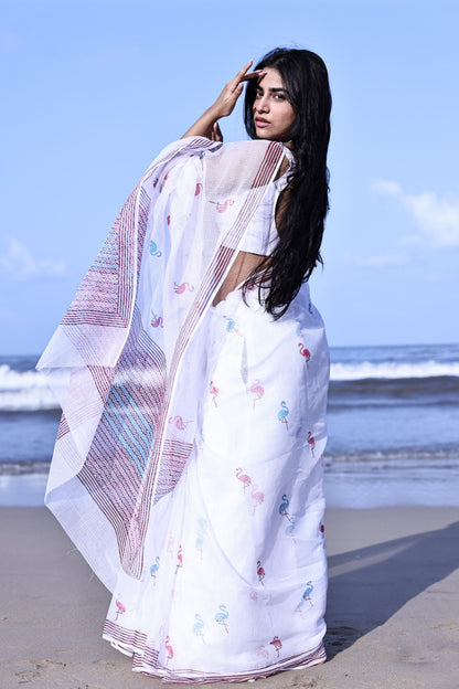Kaisori Bagh Flamingo Kota blockprinted silk cotton saree