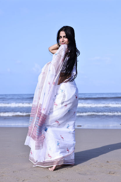 Kaisori Bagh Flamingo Kota blockprinted silk cotton saree