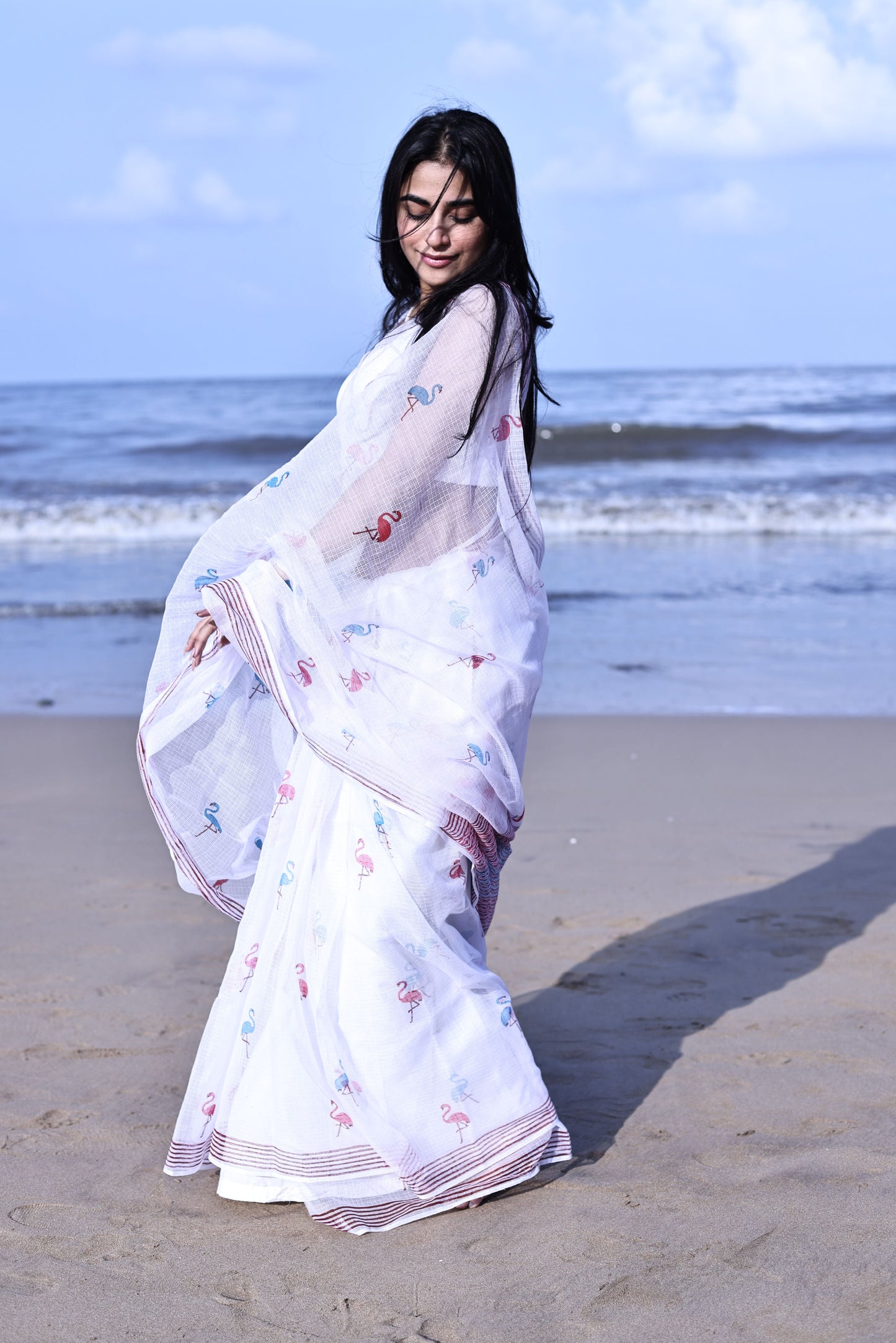 Kaisori Bagh Flamingo Kota blockprinted silk cotton saree