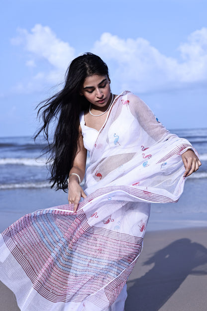 Kaisori Bagh Flamingo Kota blockprinted silk cotton saree