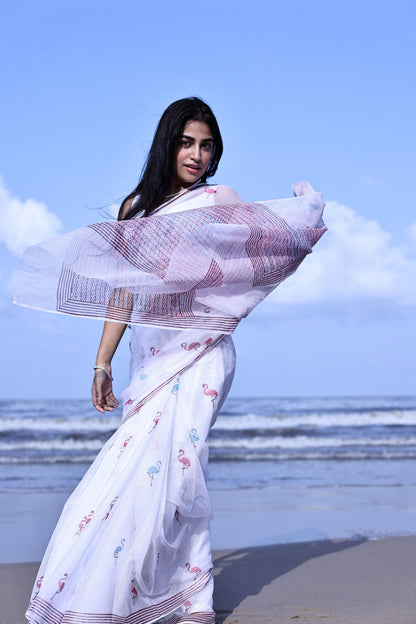 Kaisori Bagh Flamingo Kota blockprinted silk cotton saree