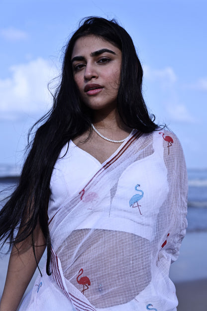 Kaisori Bagh Flamingo Kota blockprinted silk cotton saree