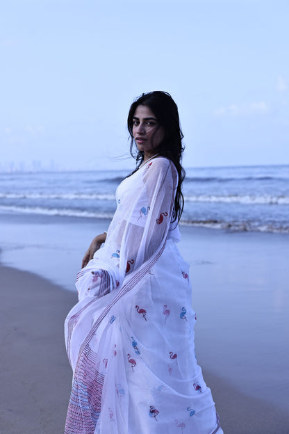 Kaisori Bagh Flamingo Kota blockprinted silk cotton saree