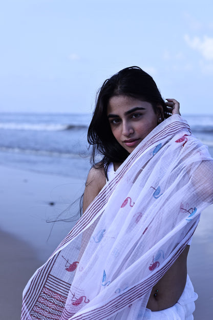 Kaisori Bagh Flamingo Kota blockprinted silk cotton saree