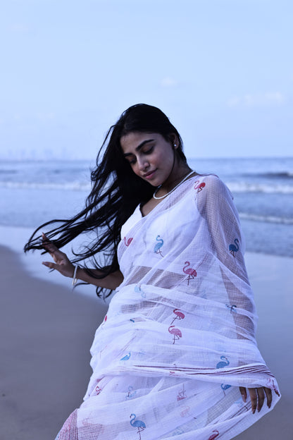 Kaisori Bagh Flamingo Kota blockprinted silk cotton saree
