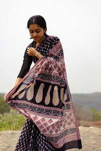 Kaisori Nandana Genda handblockprinted cotton saree - Kaisori