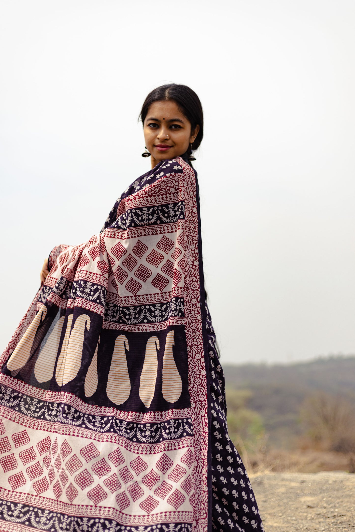 Kaisori Nandana Genda handblockprinted cotton saree - Kaisori