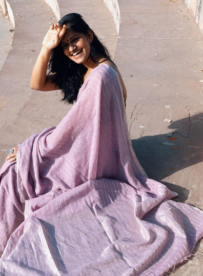 Weaves of Bengal - Sitara - Lavender zari cotton saree