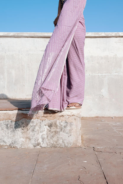 Weaves of Bengal - Sitara - Lavender zari cotton saree