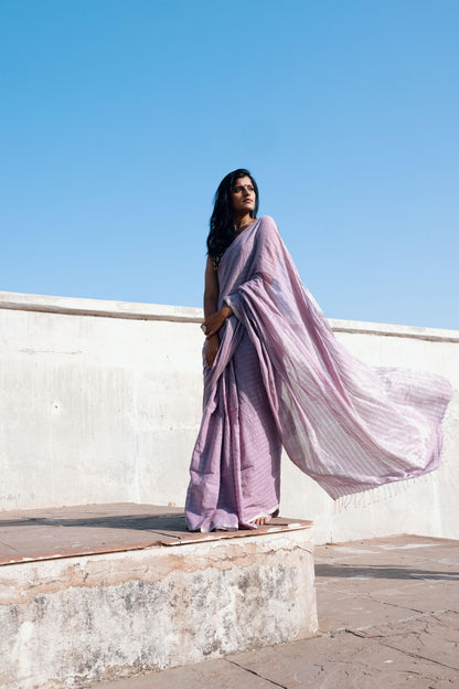 Weaves of Bengal - Sitara - Lavender zari cotton saree