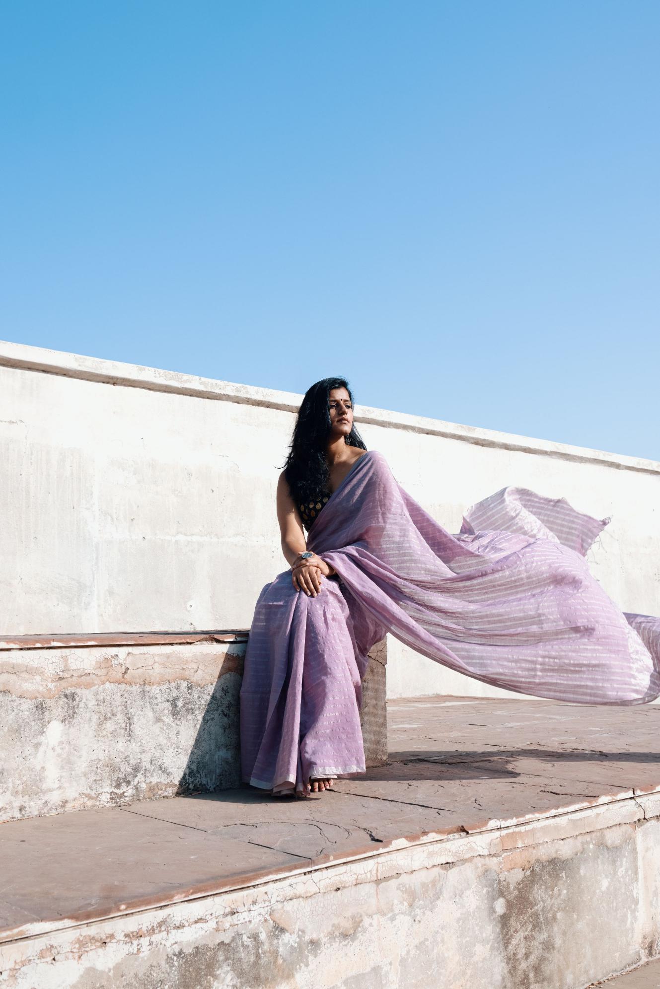 Weaves of Bengal - Sitara - Lavender zari cotton saree