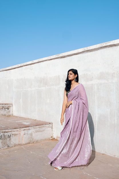 Weaves of Bengal - Sitara - Lavender zari cotton saree