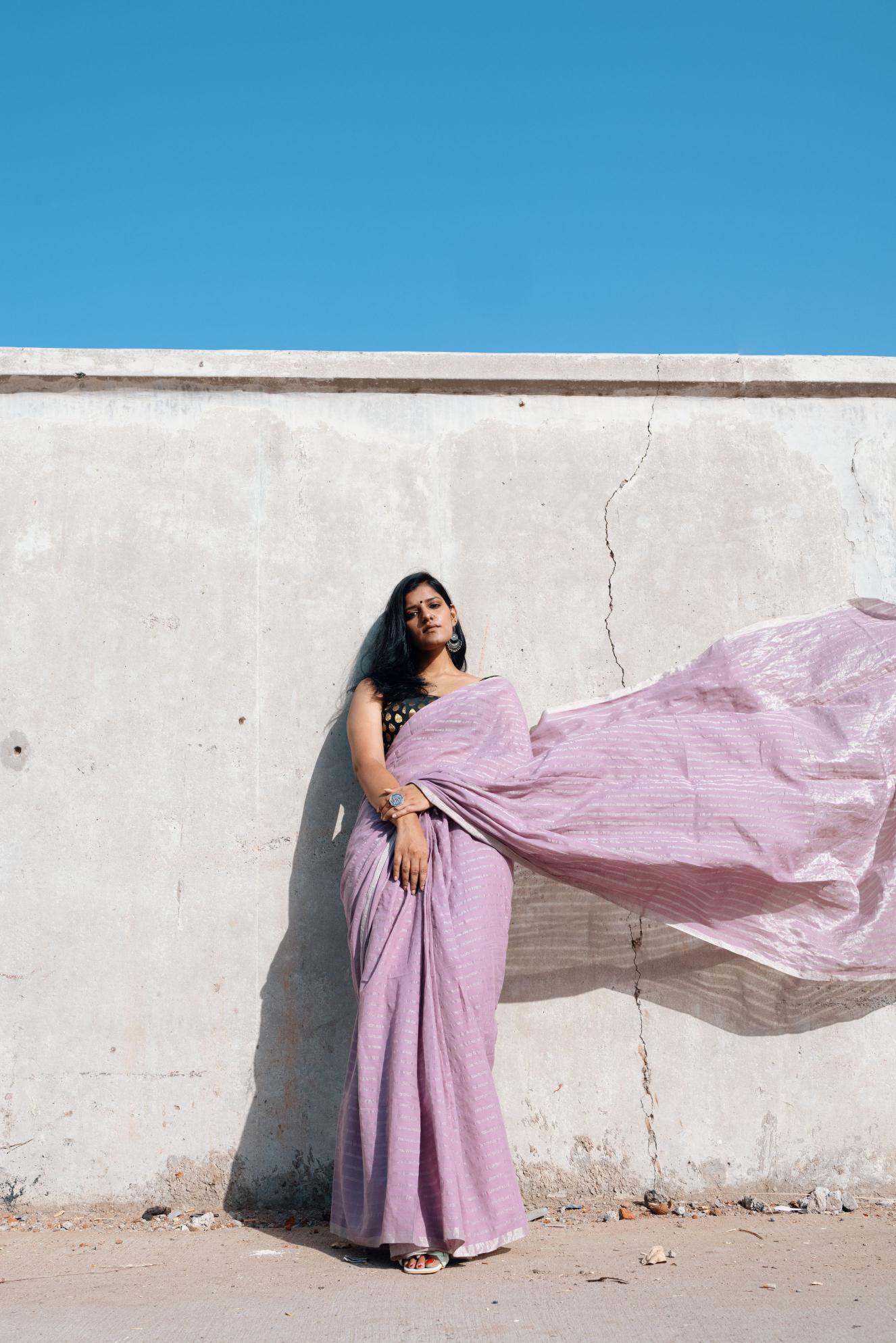 Weaves of Bengal - Sitara - Lavender zari cotton saree