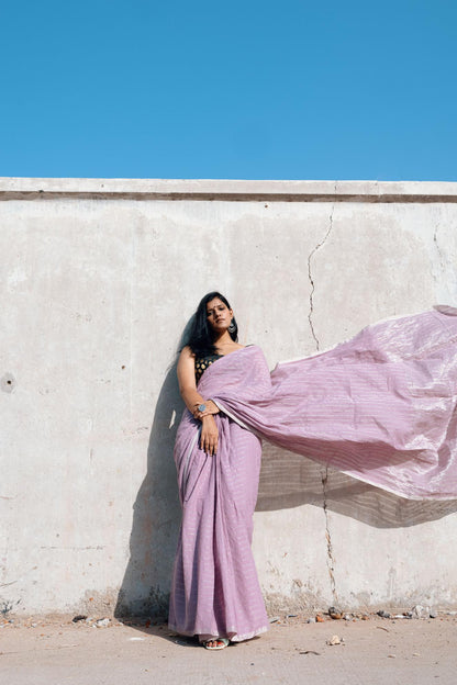 Weaves of Bengal - Sitara - Lavender zari cotton saree