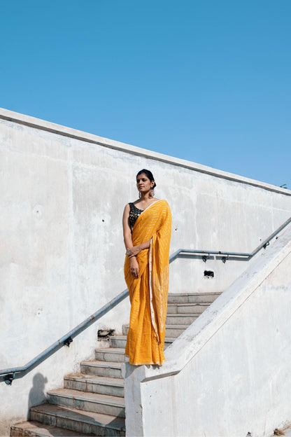 Celebrating Bengal craft traditions - Sitara- Mustard zari cotton saree