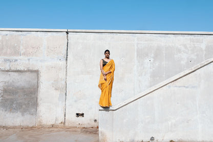 Celebrating Bengal craft traditions - Sitara- Mustard zari cotton saree