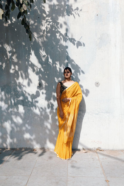 Celebrating Bengal craft traditions - Sitara- Mustard zari cotton saree