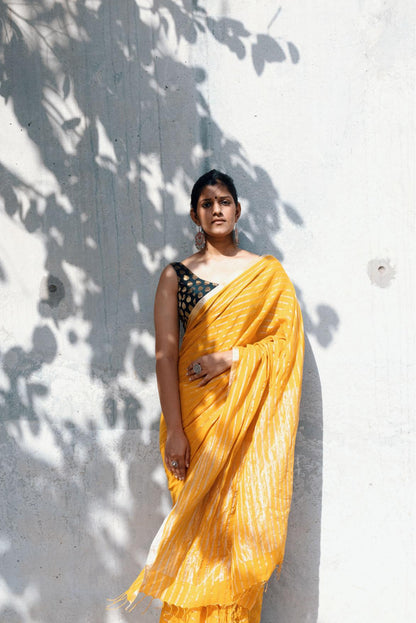 Celebrating Bengal craft traditions - Sitara- Mustard zari cotton saree